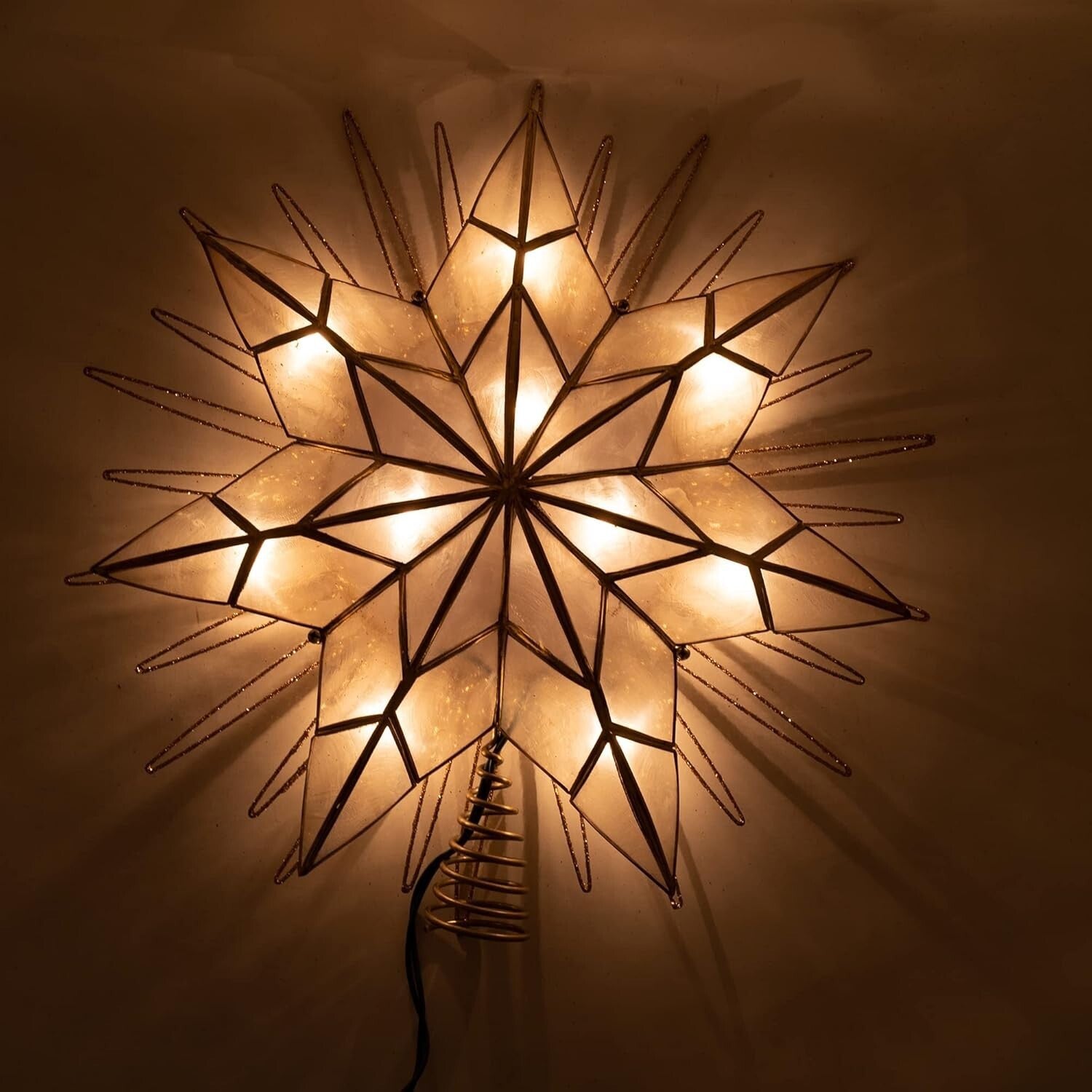 Stunning Gold Capiz Star Treetop - 14-Inch Lighted Decoration for Holiday Charm