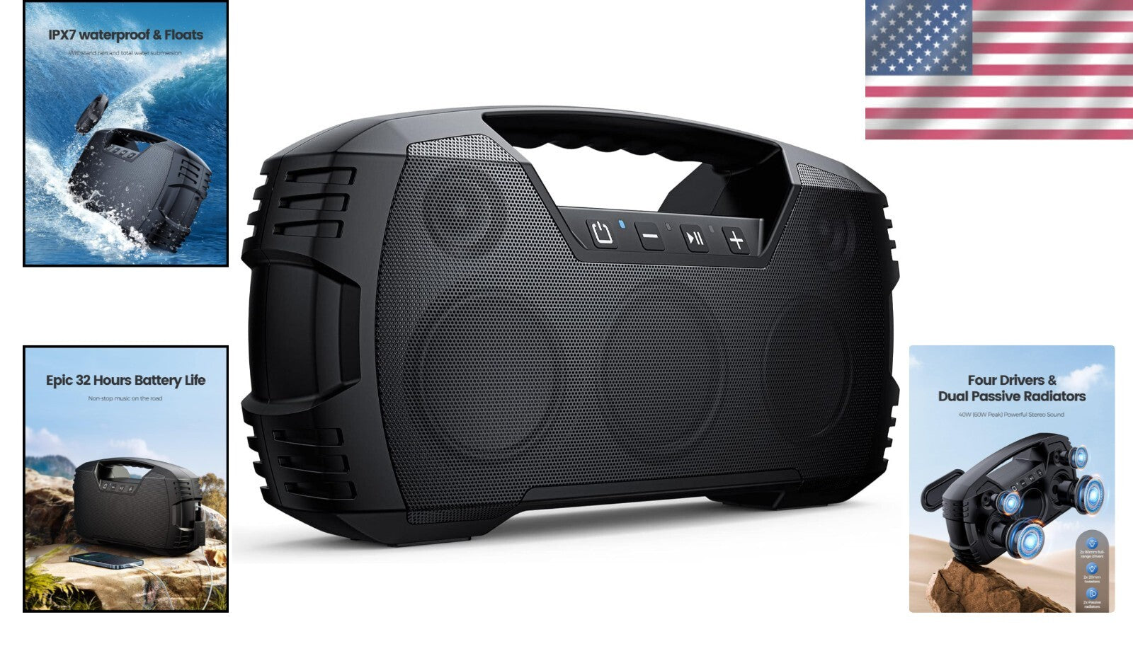 Bluetooth 5.0 Waterproof Speaker with 32H Battery - Ideal for Tailgates & More
