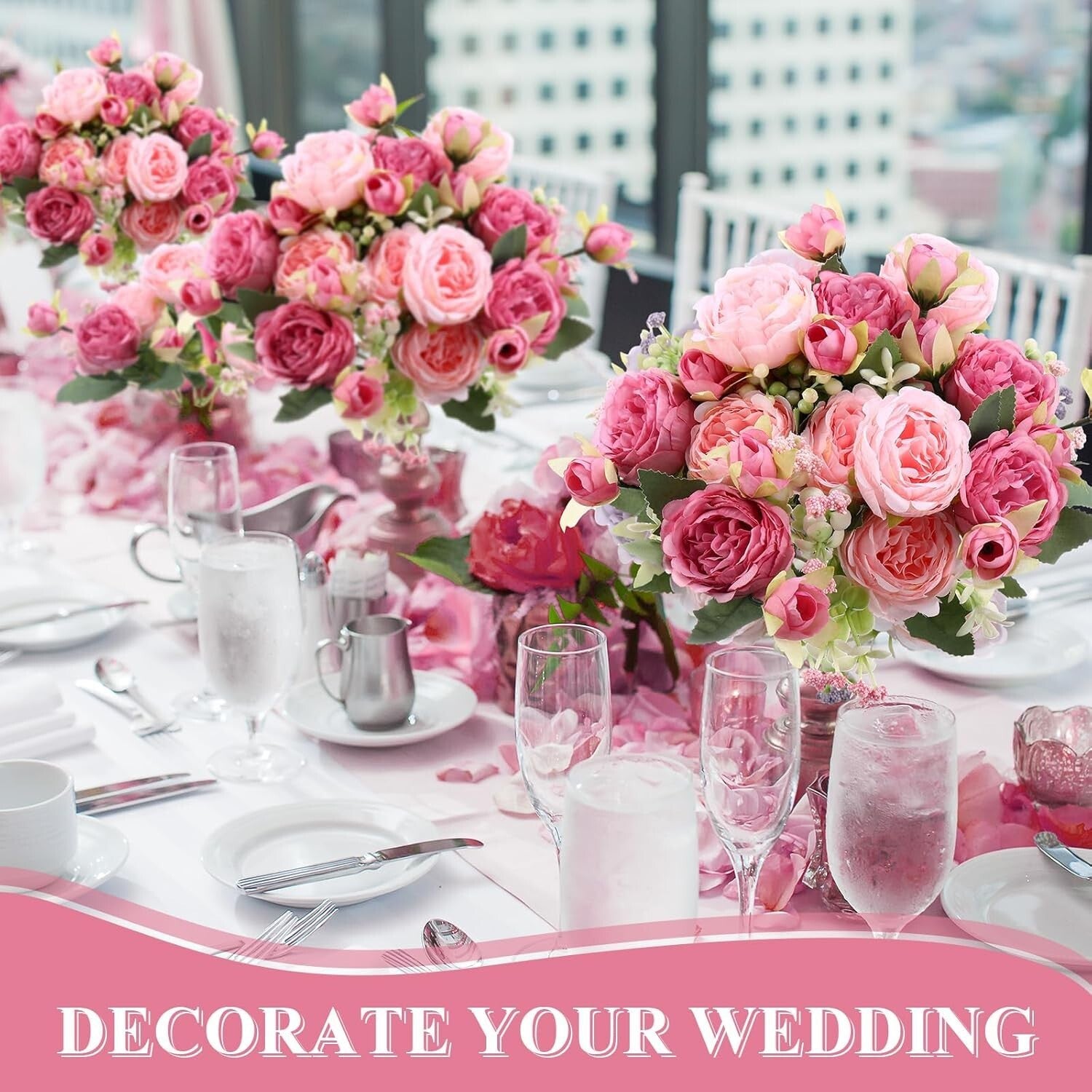 Delicate Pink & Dark Pink Artificial Peonies - Spring Wedding Centerpieces