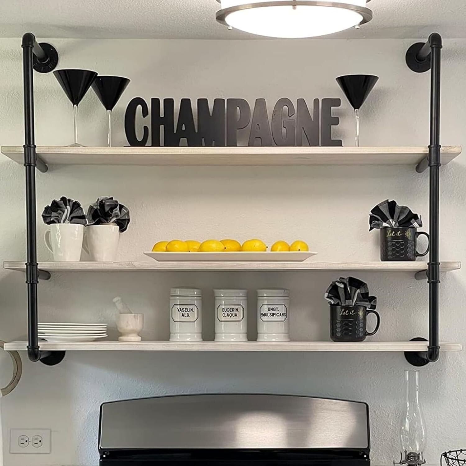 Stylish 48" Wall-Mounted Industrial Shelf - Distressed Metal & Pine Wood Design