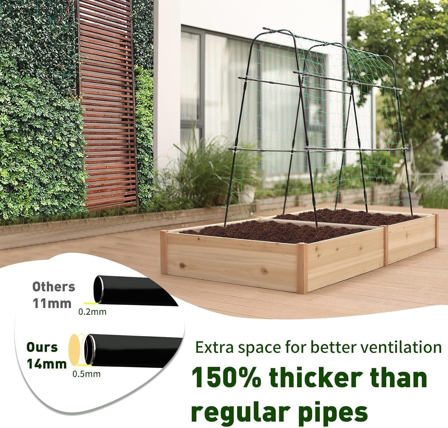 Elegant 5.3 FT Tall Trellis with Durable Steel and Nylon Netting for Raised Beds
