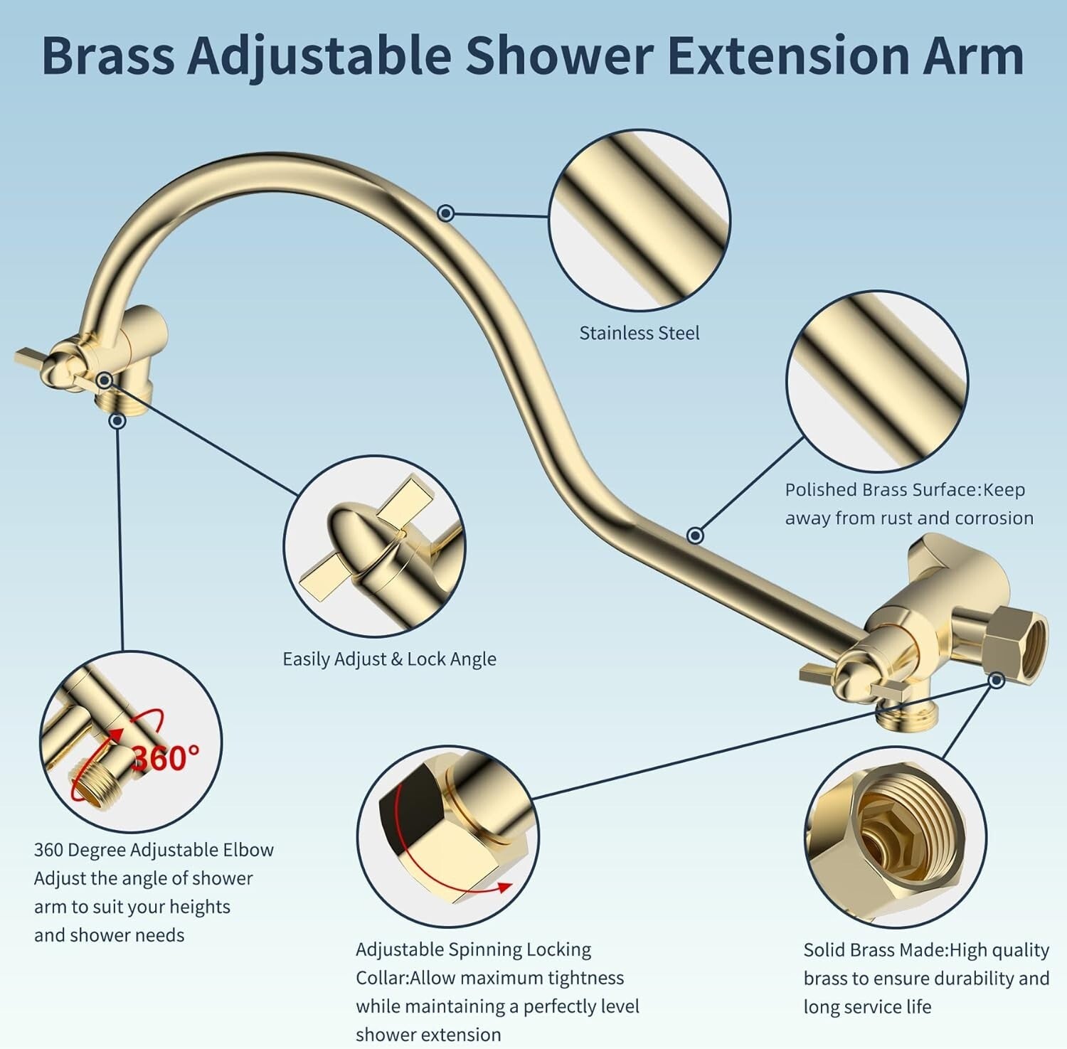 10'' Rainfall Shower Head with Adjustable Extension Arm & Handheld Shower Combo