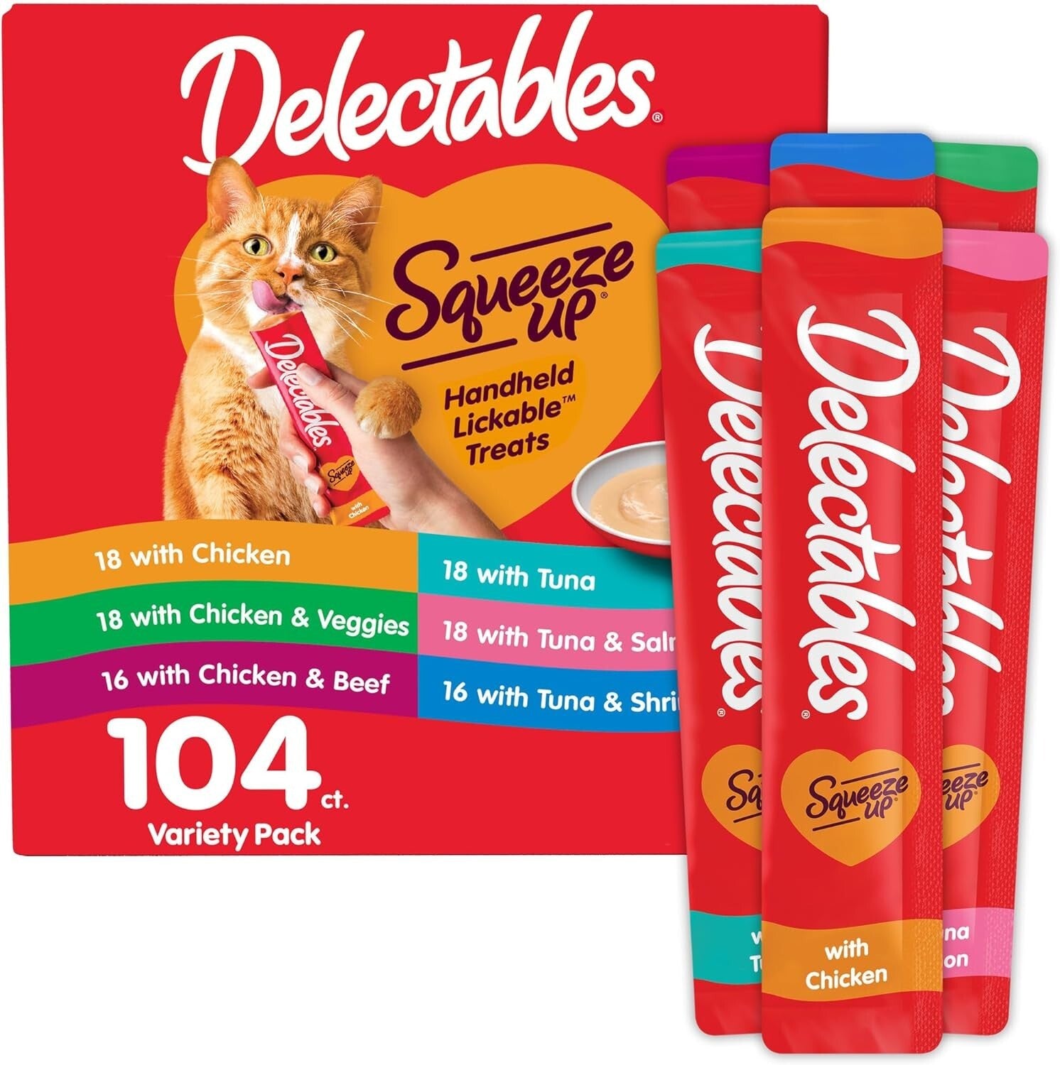 Delectables Squeeze Up Variety Pack - 104 Grain-Free Lickable Cat Treats
