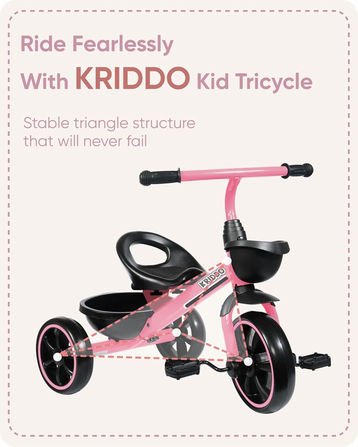 Durable Pink Tricycle for 2-4 Year Olds - Safety First with Ergonomic Comfort