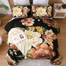 Load image into Gallery viewer, Queen Size 3-Piece Botanical Floral Quilt Set - Lightweight Reversible Coverlet