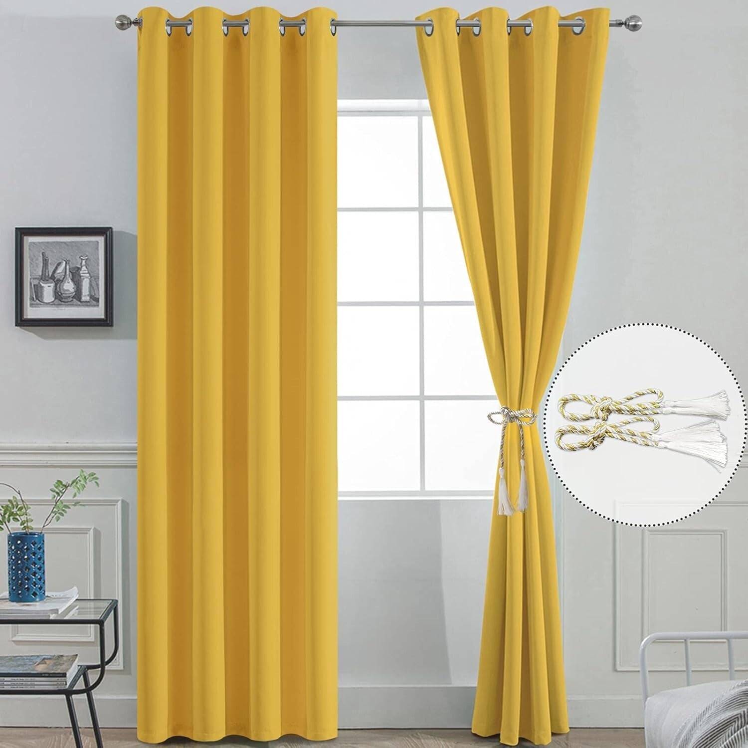 Room Darkening Soft Thermal Mustard Yellow Curtains - Set of 2 Grommet Panels