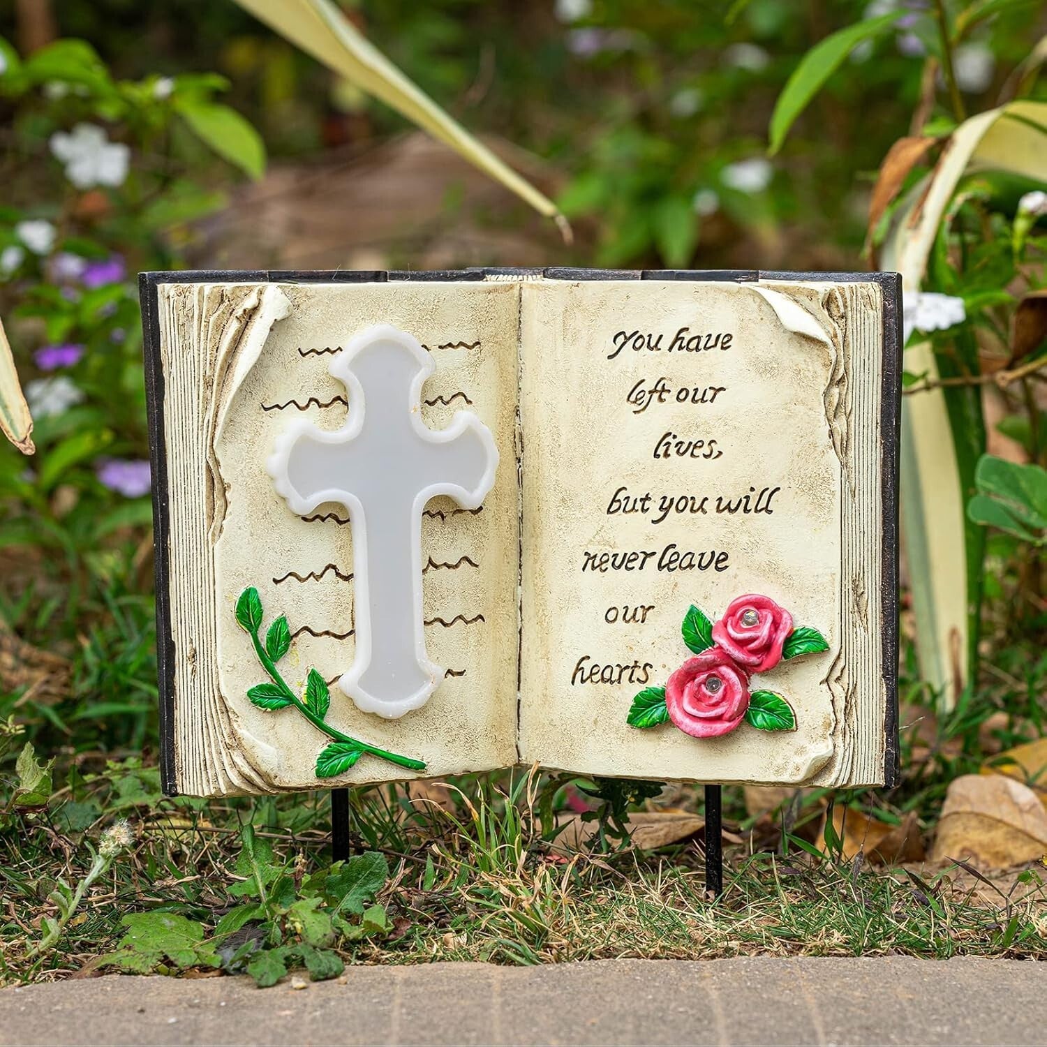 Durable Resin Solar Bible Cross Stake Light for Garden & Grave Decoration