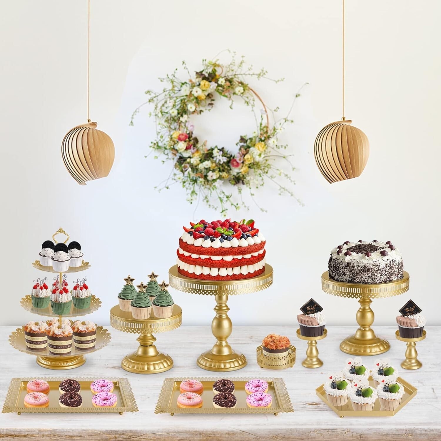 Versatile Gold Metal Dessert Towers - 10-In-1 Cake Stand Set for Celebrations