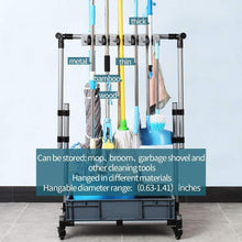 Load image into Gallery viewer, Stainless Steel Freestanding Broom and Mop Holder with 10 Slots for Easy Storage