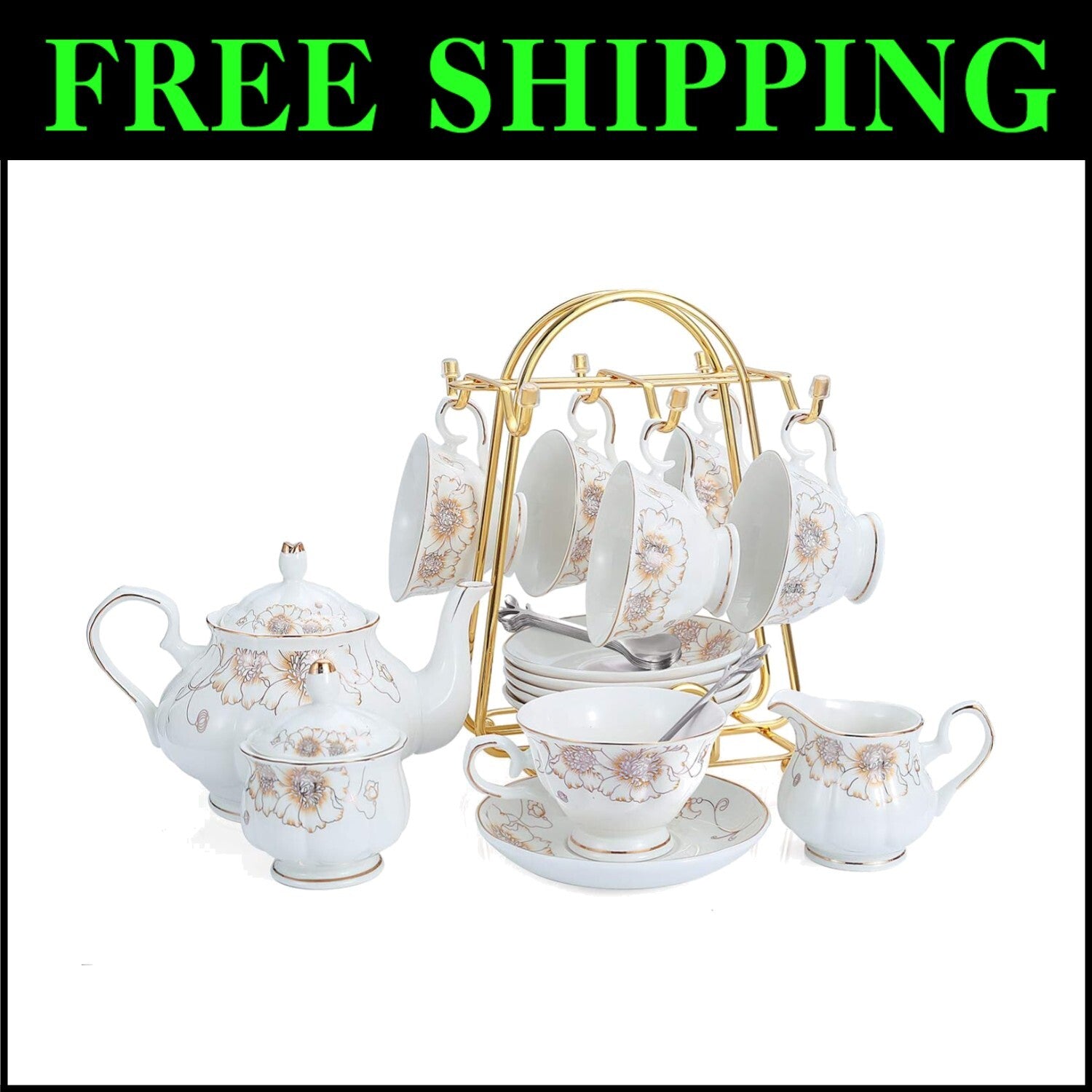 22-Piece Luxury Porcelain Tea Set with Exquisite Floral Design - Perfect Gift