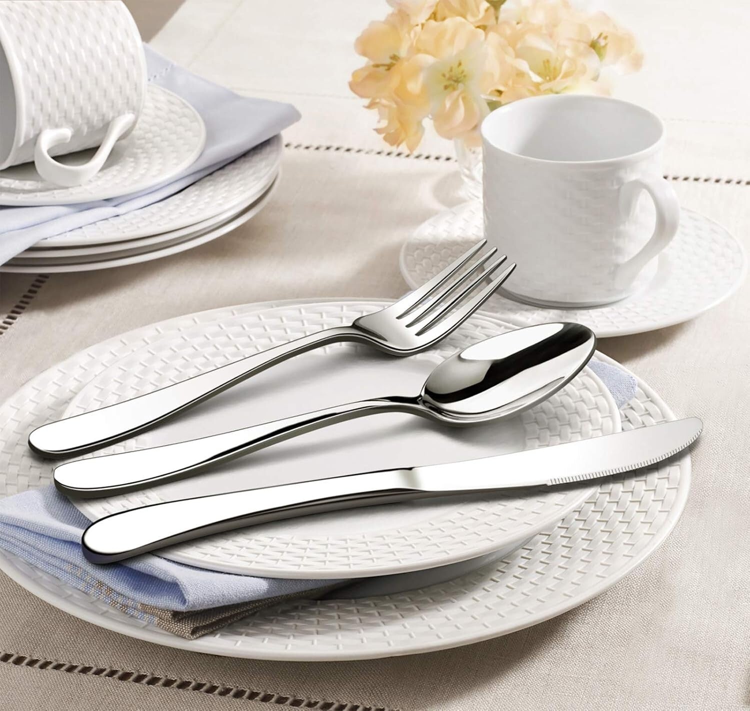 40-Piece Heavy-Duty Raindrop Silverware Set - Elegant Stainless Steel Flatware