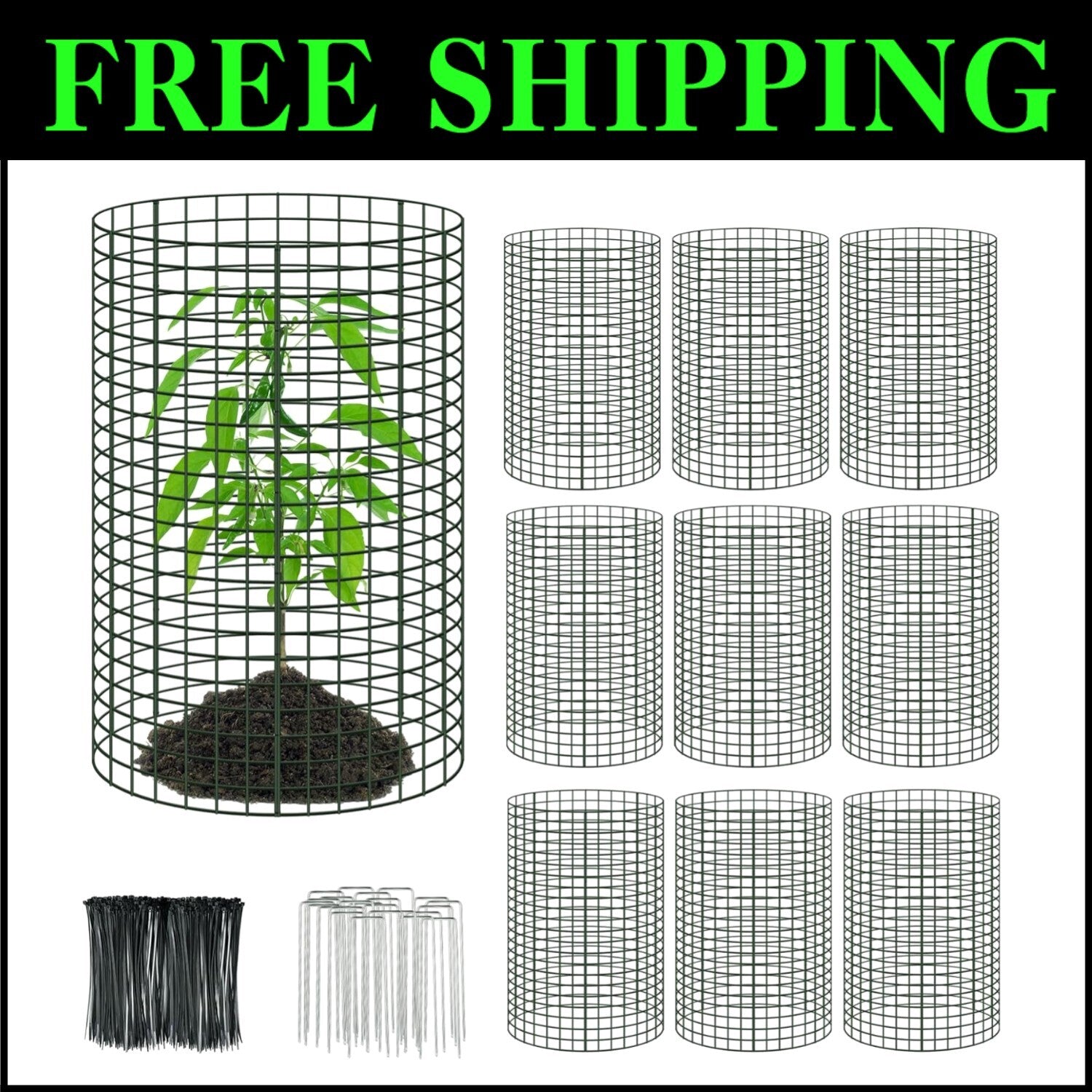 Comprehensive Plant Protection Set - 10 Oversized Wire Cages with Ground Stakes