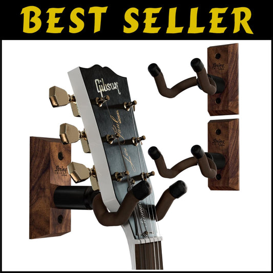 Elegant 3-Pack Guitar Wall Mounts in Black Walnut for All Guitar Types