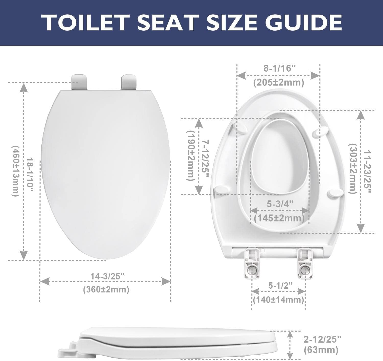 Durable Elongated Toilet Seat with Magnetic Child Seat - White PP Construction