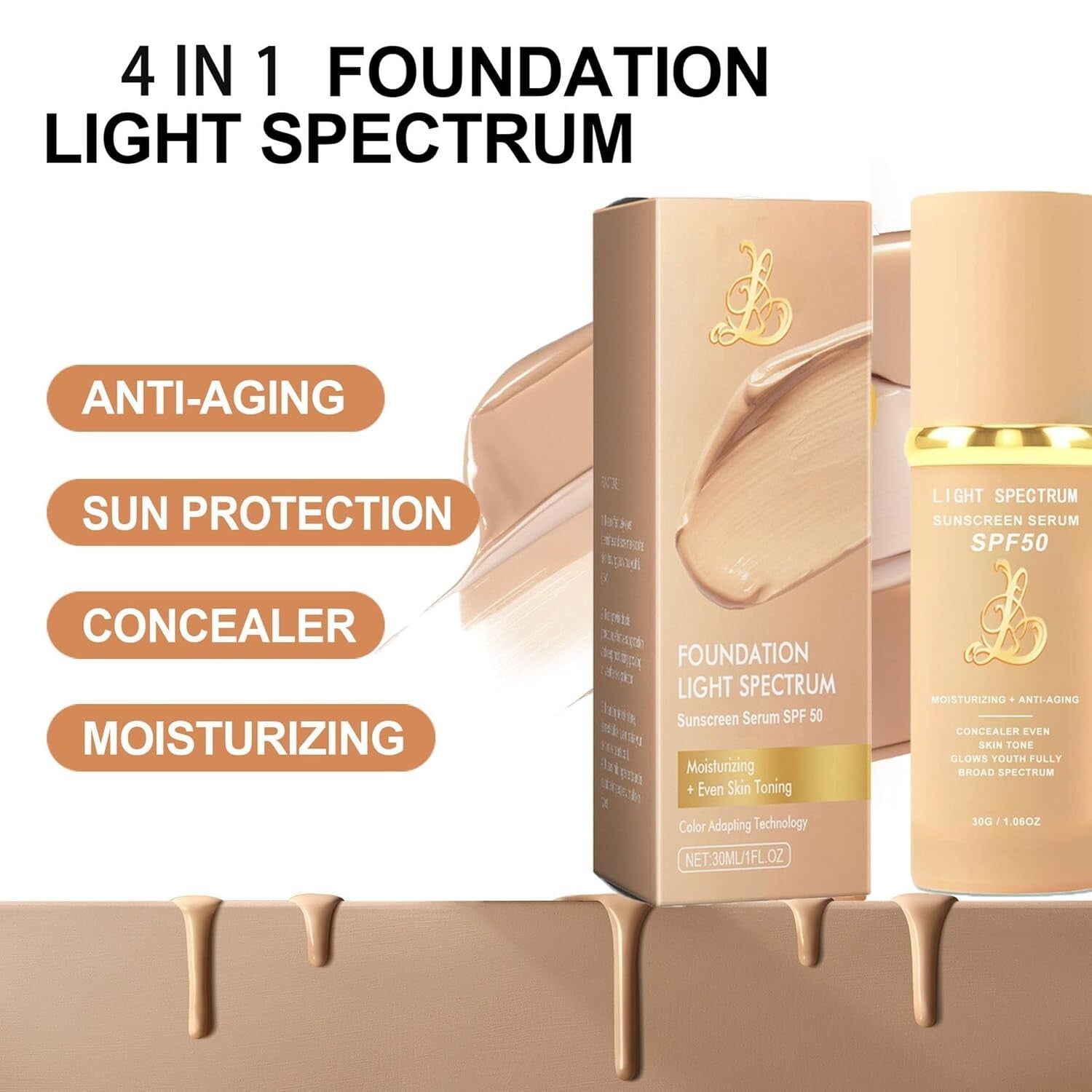 Light/Medium Spectrum Waterproof Foundation with SPF 50+ - Mature Skin Solution