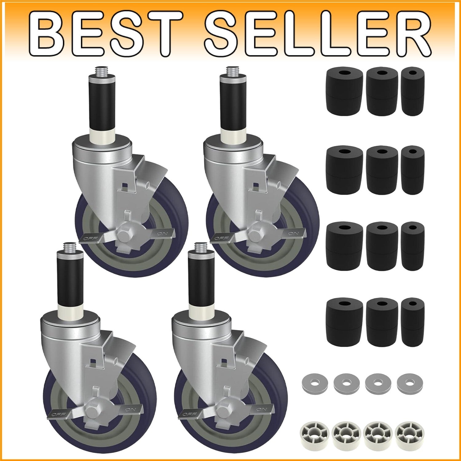 Adjustable 5-Inch Stem Caster Wheels Set for Easy Table Mobility and Height Lift