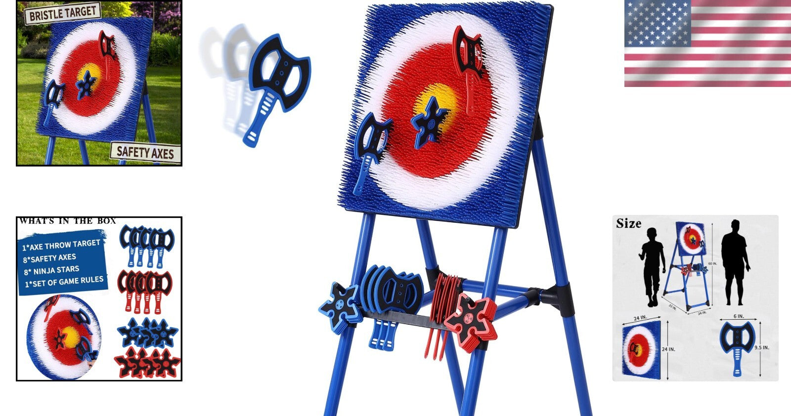 Ultimate Axe Throwing Game Set - 8 Foam Axes & Adjustable Bristle Target
