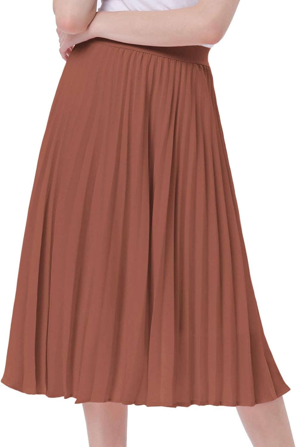 Plus Size Women's High Waist Pleated A-Line Midi Skirt - Timeless Brown Elegance