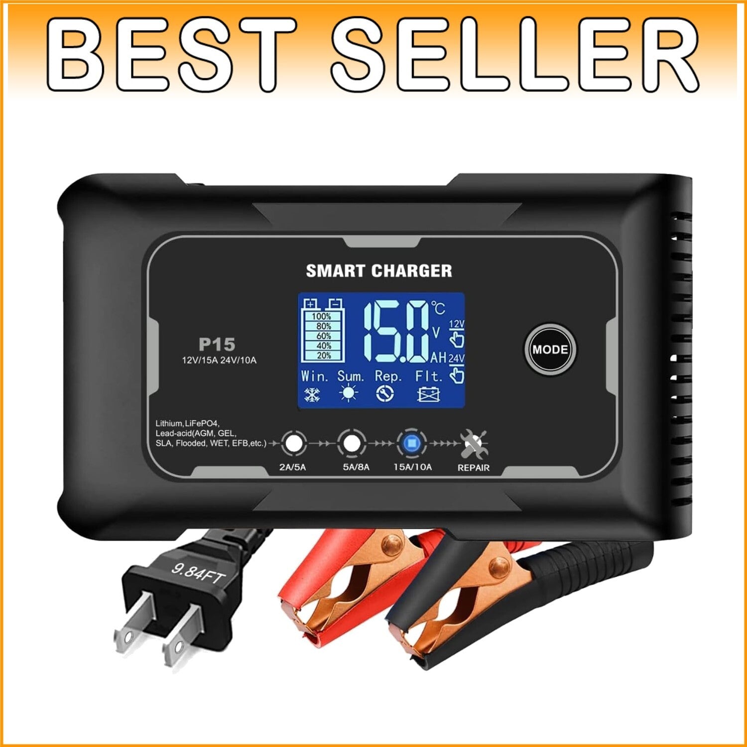 Advanced 15A Lifepo4 Battery Charger - Intelligent 12V/24V Automatic Charging