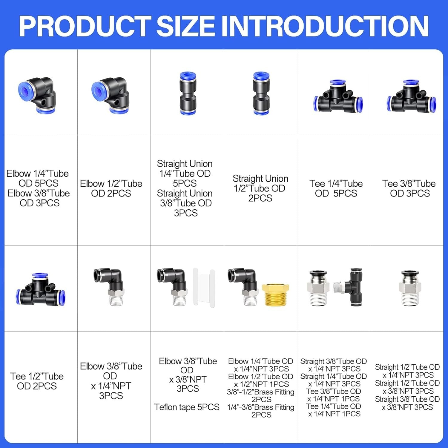 Durable Copper and Plastic Pneumatic Fittings - 66-Piece Set for Professionals