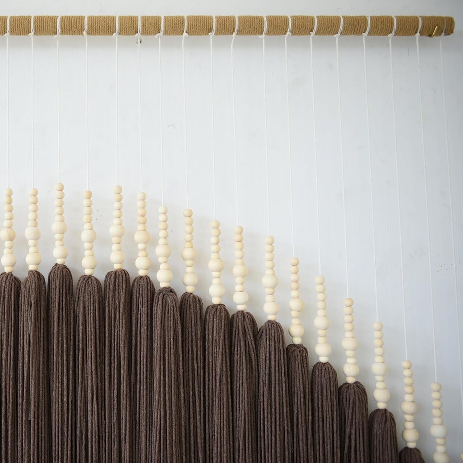 Exquisite Brown Macrame Tapestry with Beaded Detail - Art for Every Space