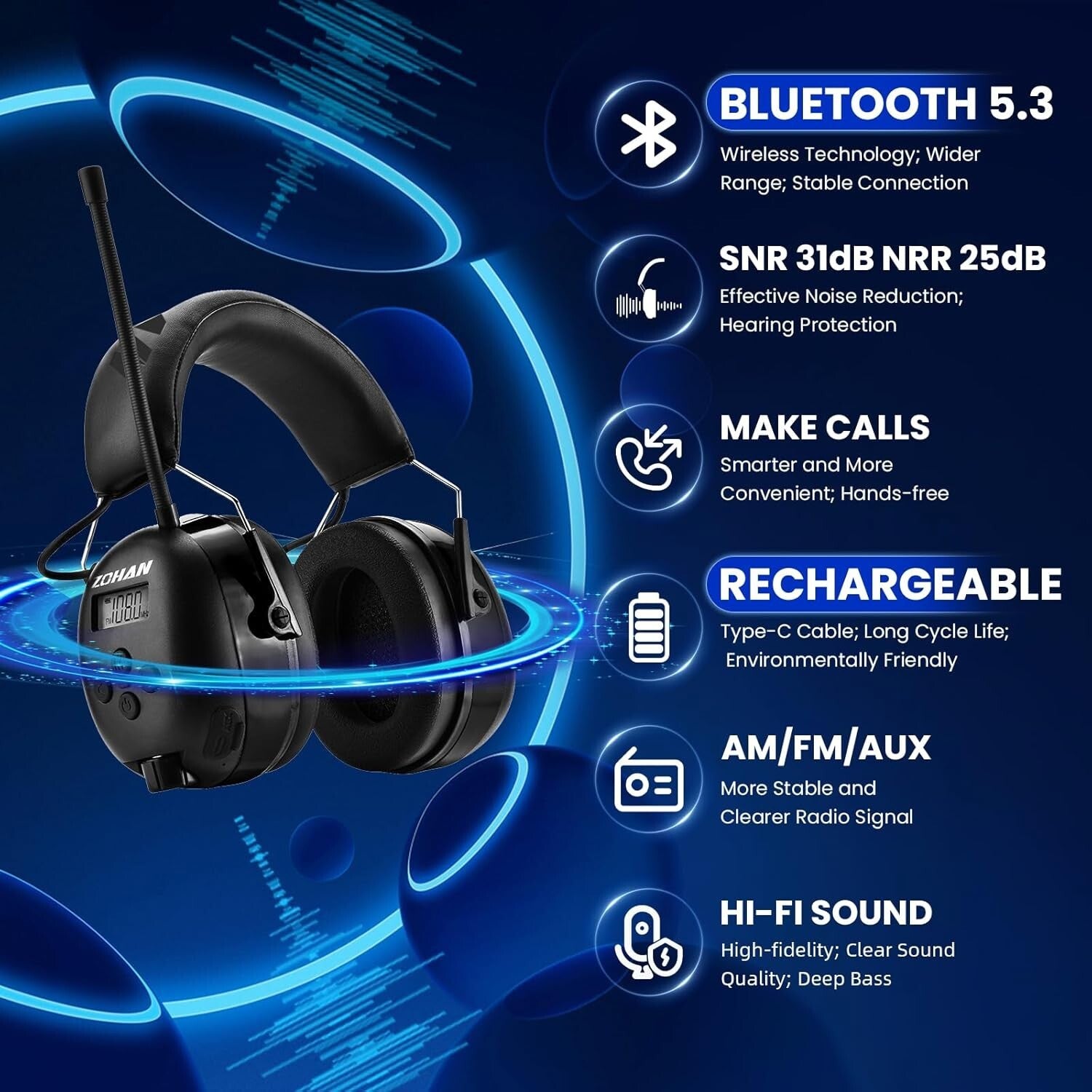Advanced Noise-Cancelling Headphones with Bluetooth & AM/FM Radio Reception