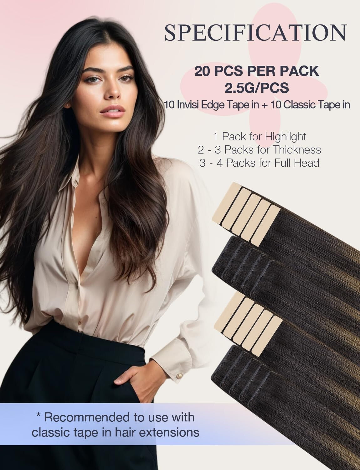 Luxury Human Hair Tape-In Extensions: 18 Inch, Dark to Chestnut, Hypoallergenic