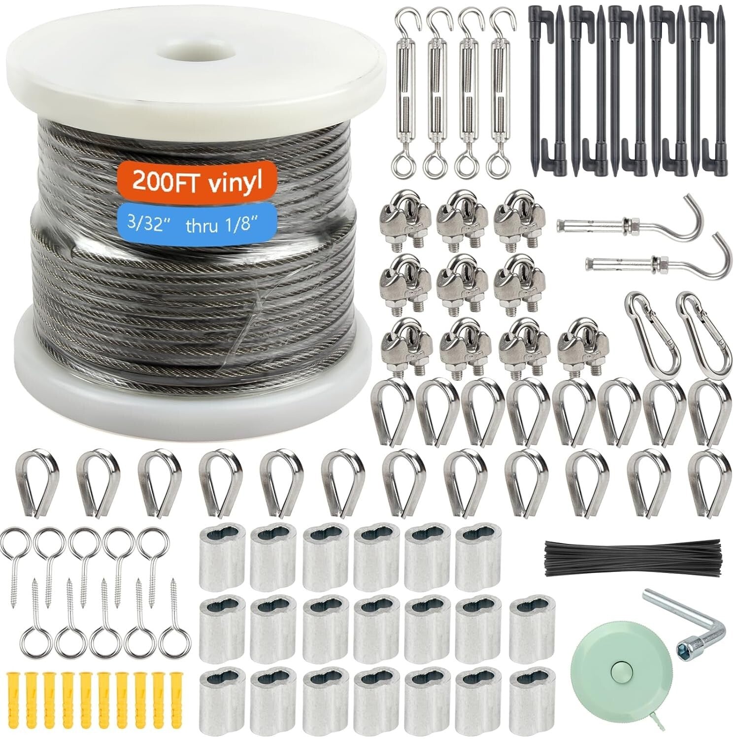 Durable Vinyl Coated 200FT Wire Rope Kit - Ideal for Garden and Outdoors