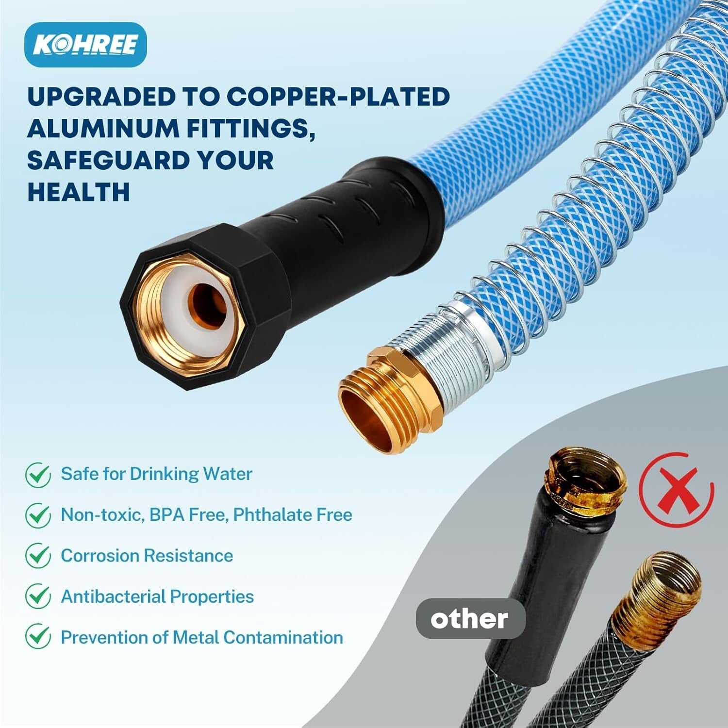 Flexible 50FT Drinking Water Hose for RVs - Lead-Free, UV Stabilized, Non-Kink