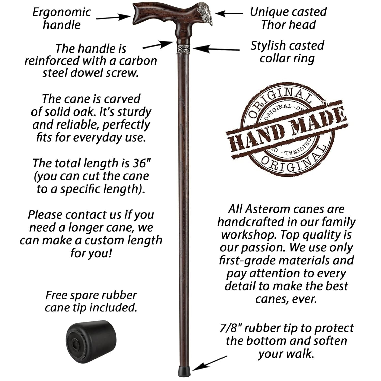 Elegant Walnut Wood Viking Cane - Custom Length with Interchangeable Tip