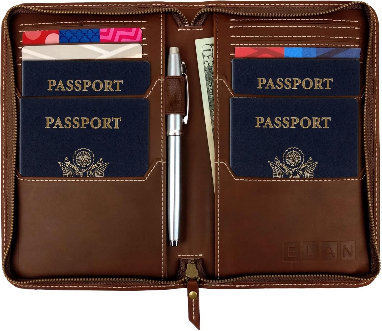 Elegant Black Split Grain Leather Travel Wallet & Passport Holder for Travelers