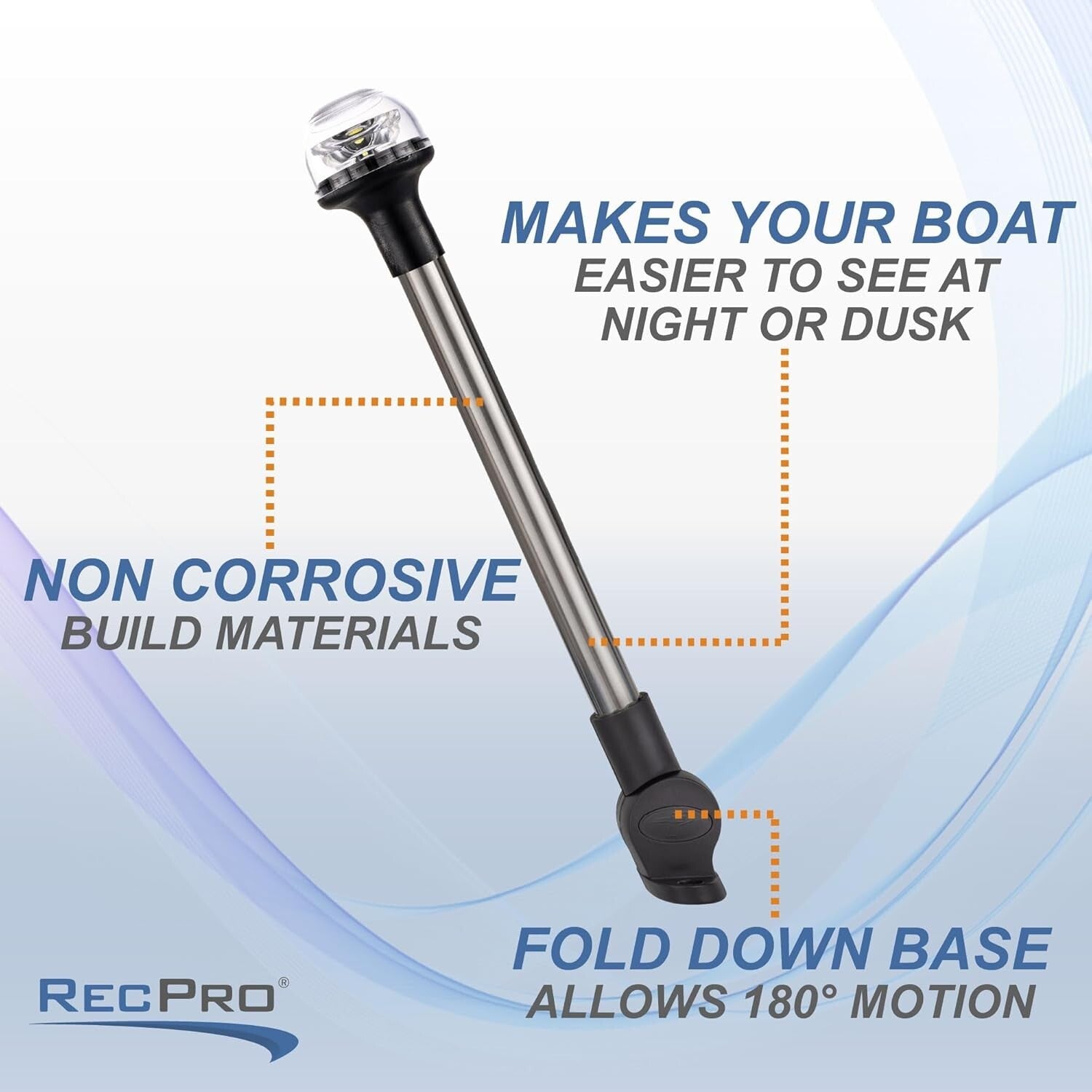 Folding LED Boat Stern Light - Two-Mile Visibility for Safe Night Navigation