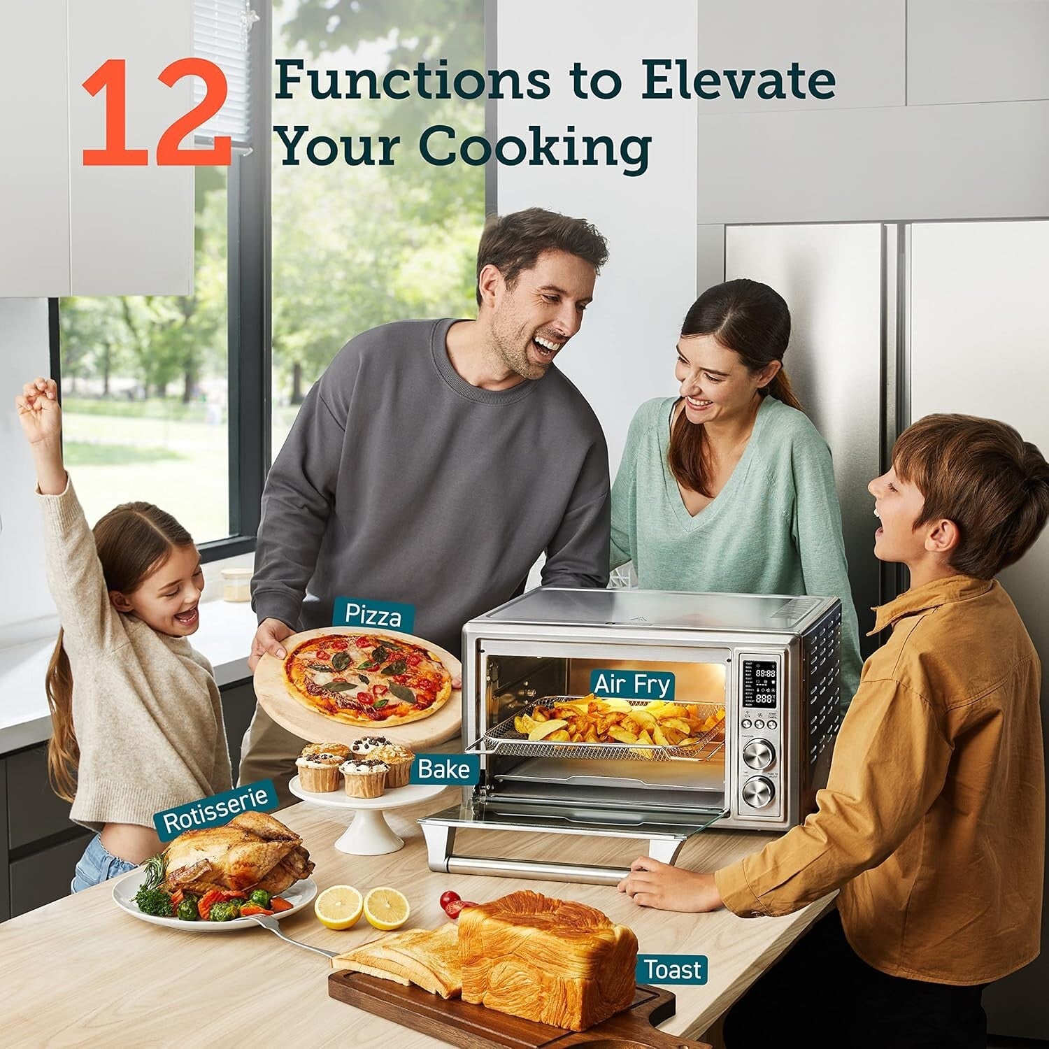 Elegant 12-in-1 Air Fryer Toaster Oven with Rotisserie – 134 Recipes Included