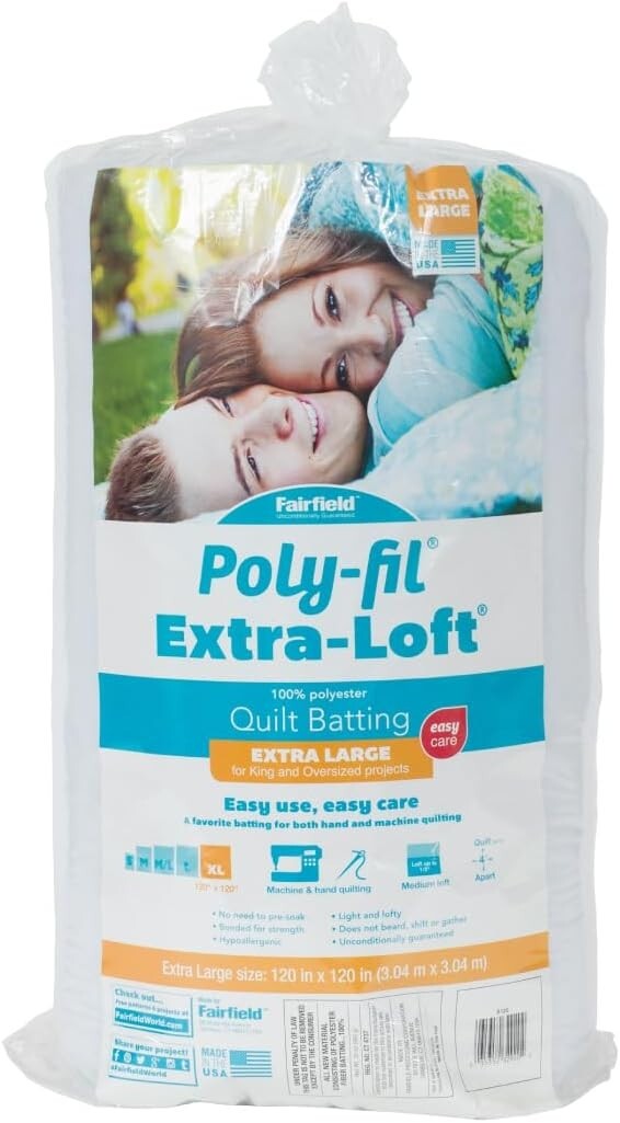Hypoallergenic 100% Polyester Quilt Batting - 120" x 120" for All Quilting Needs