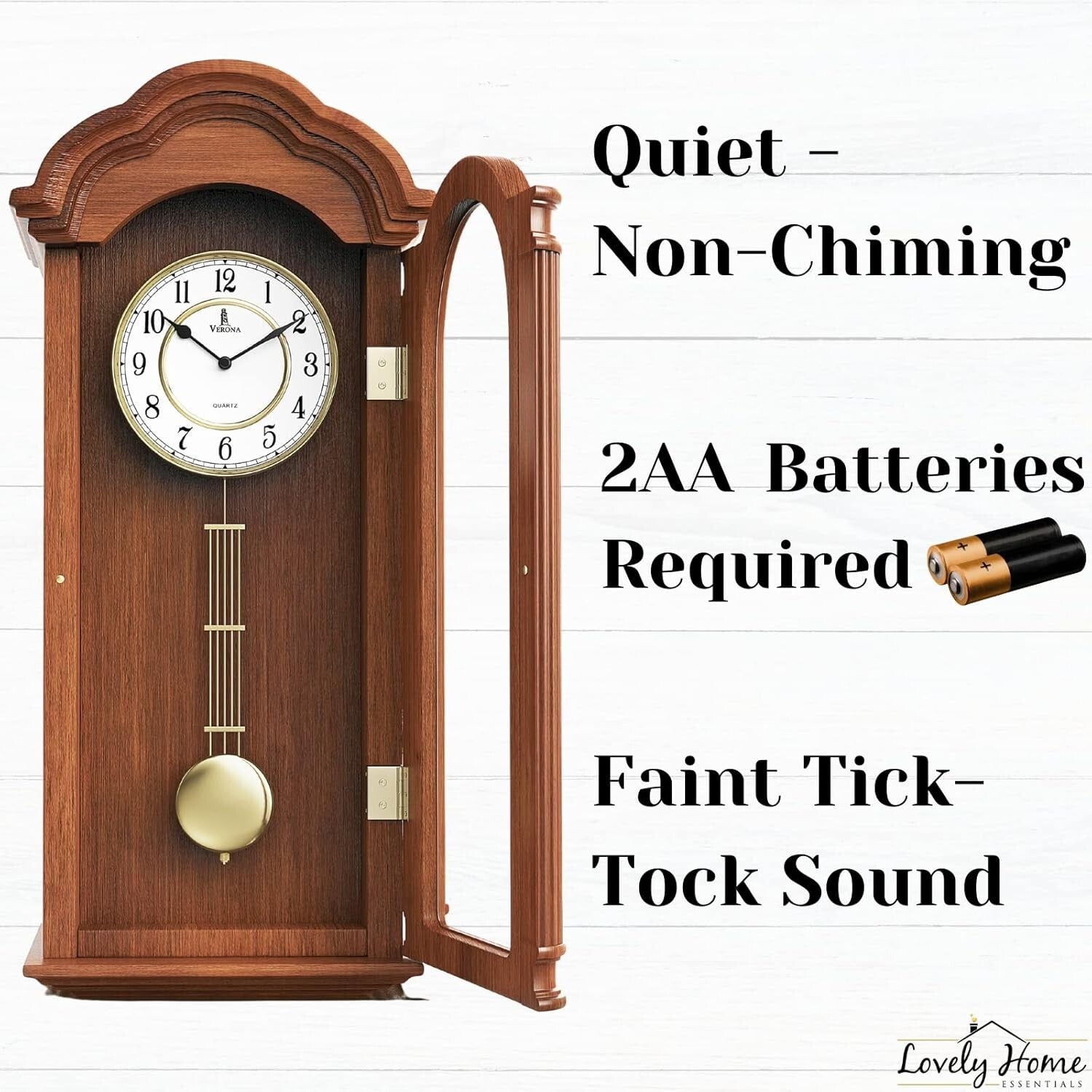 Elegant Wooden Pendulum Wall Clock - Battery Operated, 26x12 Inch Decor