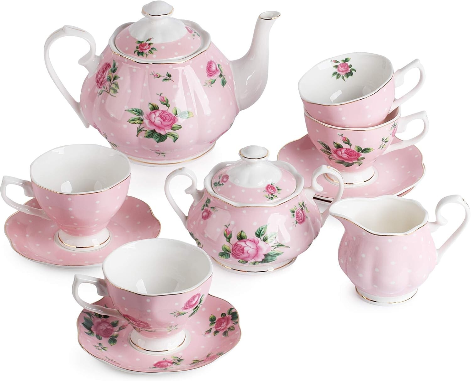 Exquisite Floral China Tea Set - 13-Piece Gift Set for Elegant Tea Times