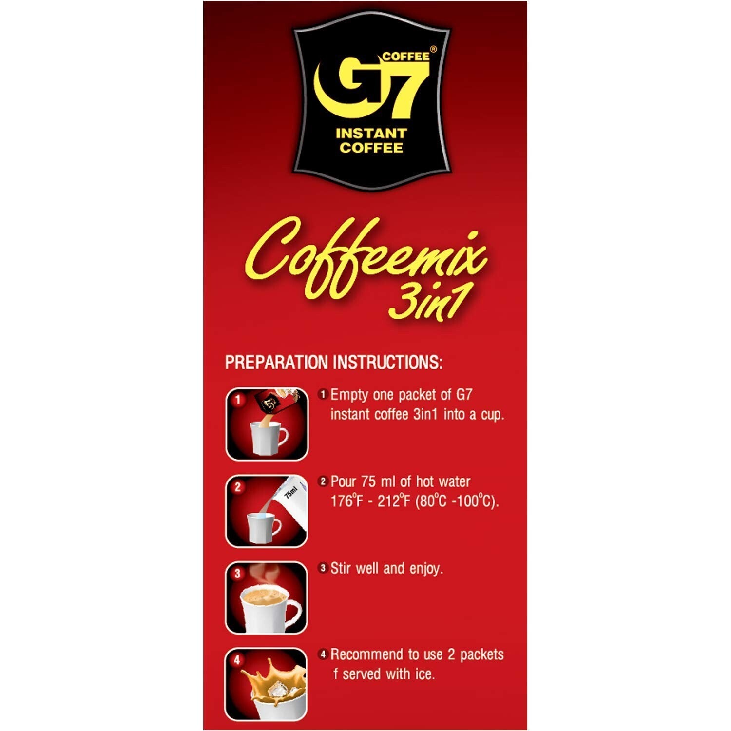 G7 3-in-1 Instant Coffee Pack - Bold Dark Roast with Creamer & Sugar (100 Pack)
