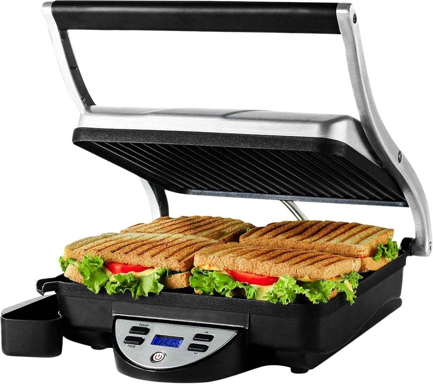 Compact Electric Panini Press with Automatic Timer - Ideal for Small Spaces