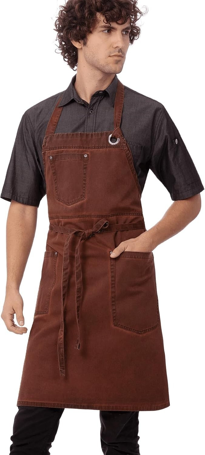Comfortable Unisex Dorset Bib Apron with Stylish Antique Finish & 3 Pockets