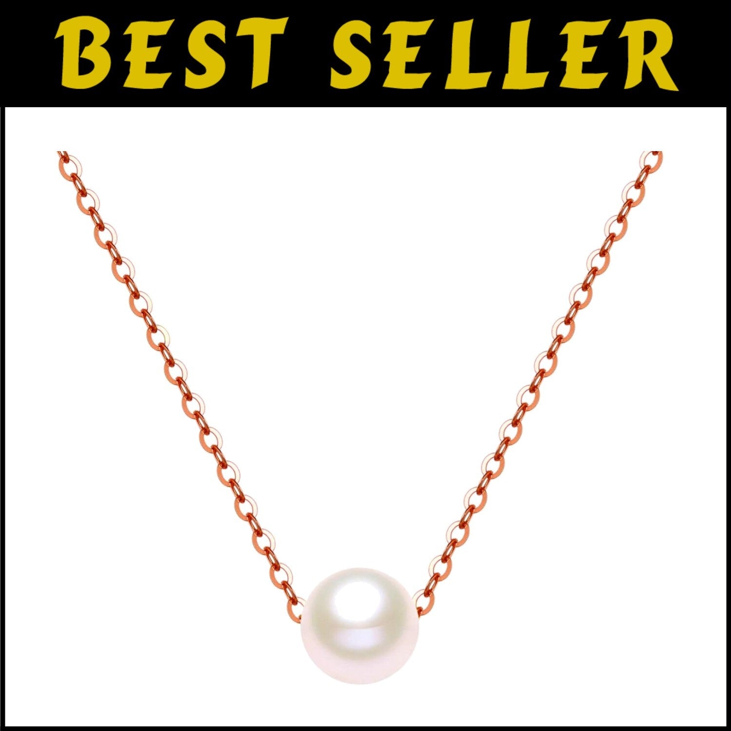 Dainty 14K Gold Pearl Pendant Necklace with Adjustable Rolo Chain 16-18"
