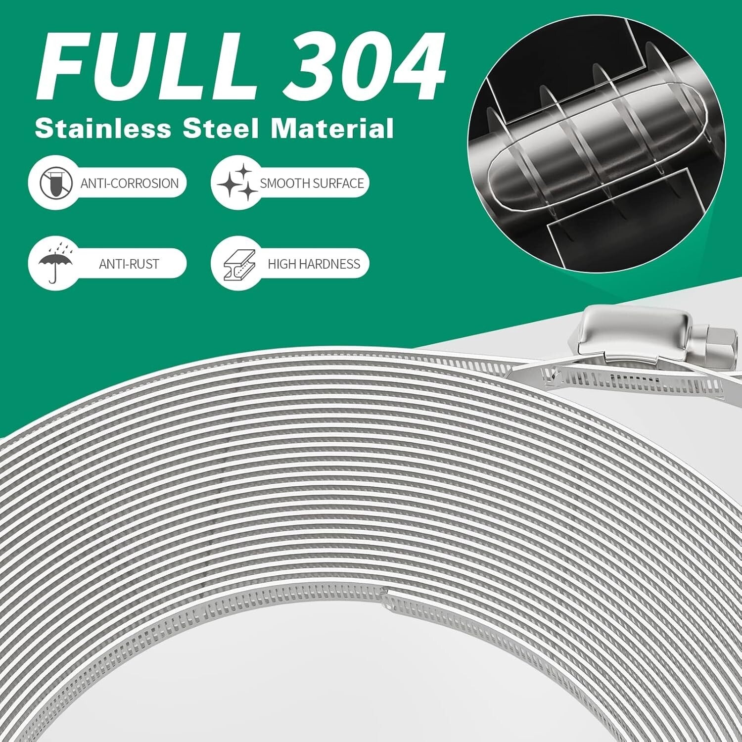 50FT Stainless Steel Hose Clamp Kit - Adjustable Metal Strapping & 20 Fasteners