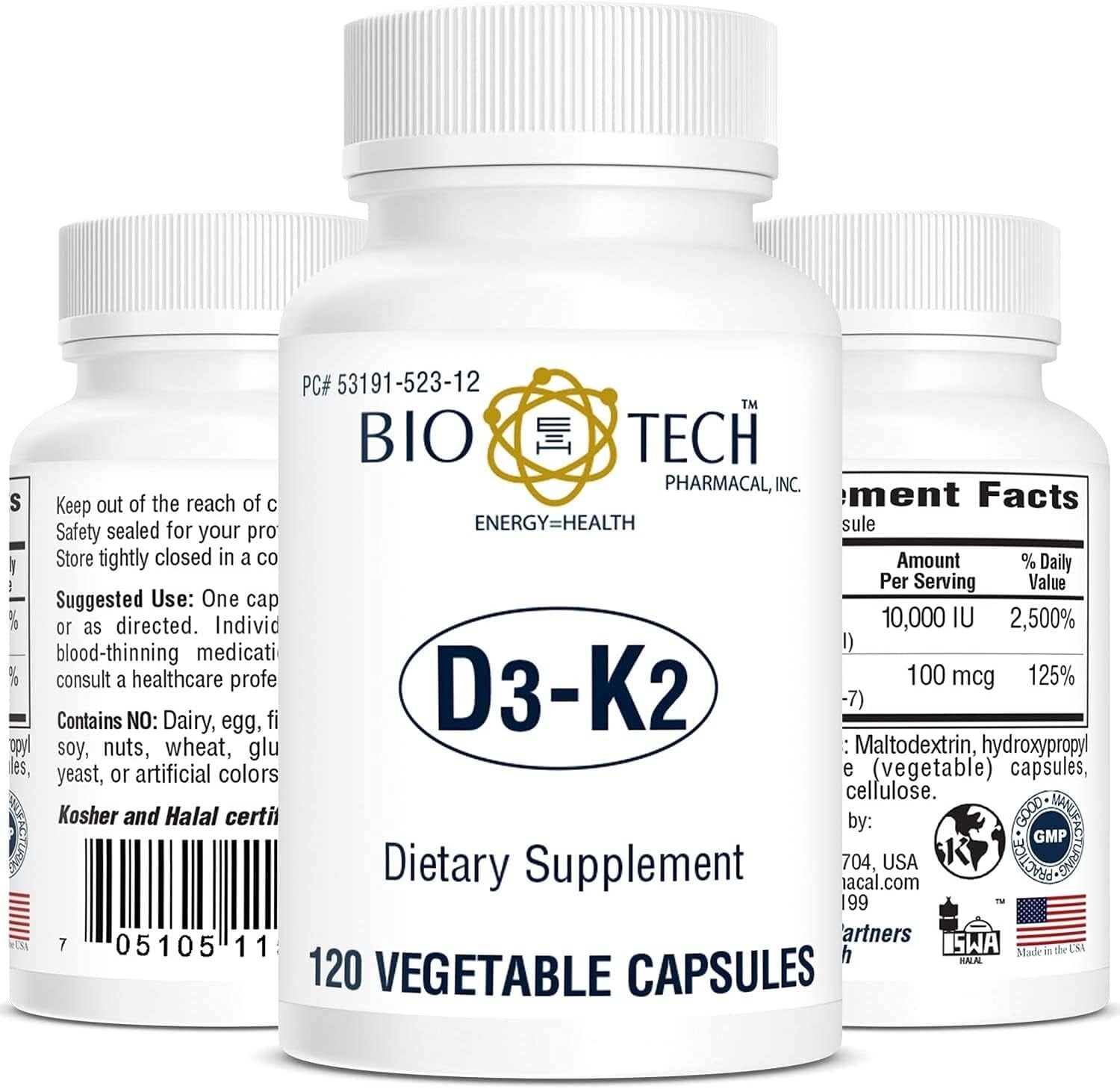 120 Plant-Based D3-K2 Vegcaps - Support Bone, Cardiovascular & Immune Health