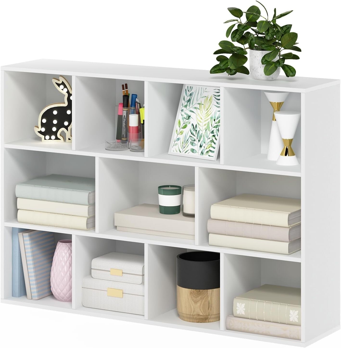 Easy Assembly 11-Cube White Bookcase - Durable Indoor Storage Solution