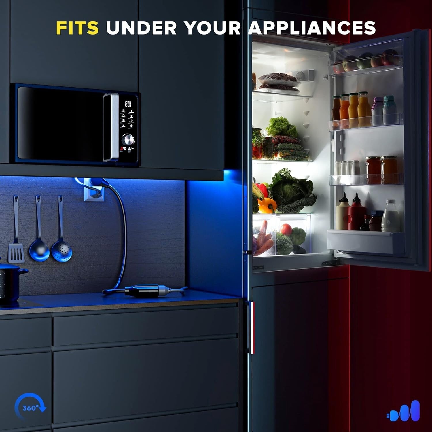 Space-Saving 360° Rotating Extension Cord - Black 5 Pack With Grounded Safety