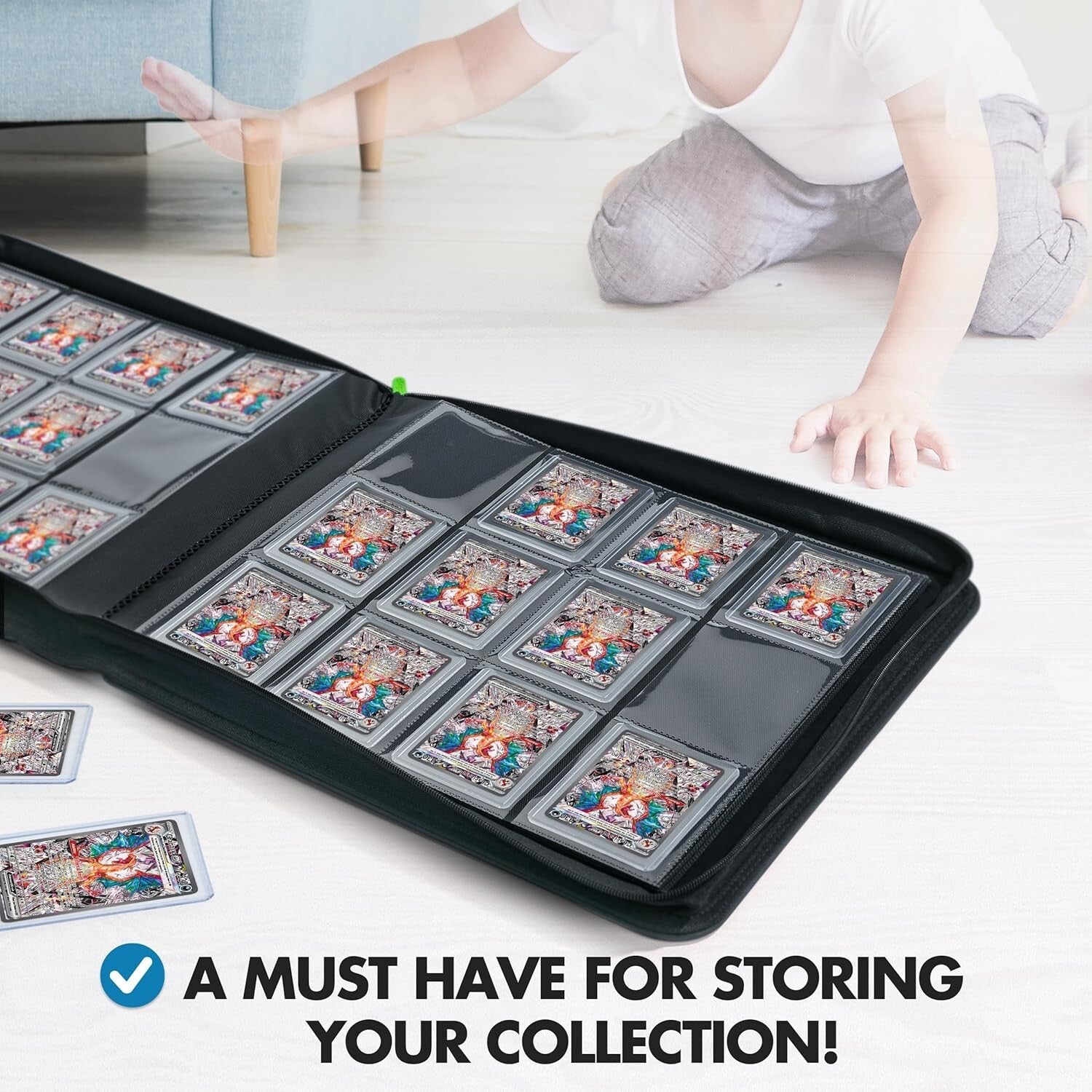 Deluxe 12 Pocket Toploader Binder with Suede Lining - Card Storage Organizer