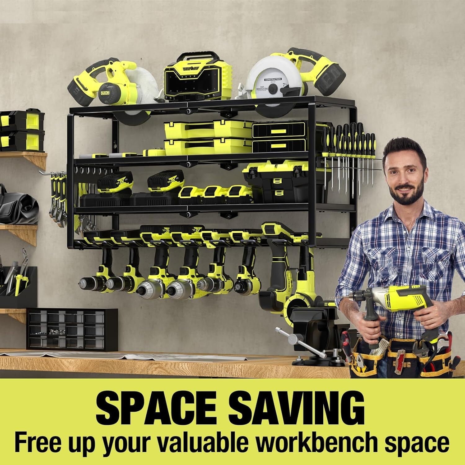 32-Inch Heavy-Duty Power Tool Organizer with 4 Layers for Efficient Garage Use