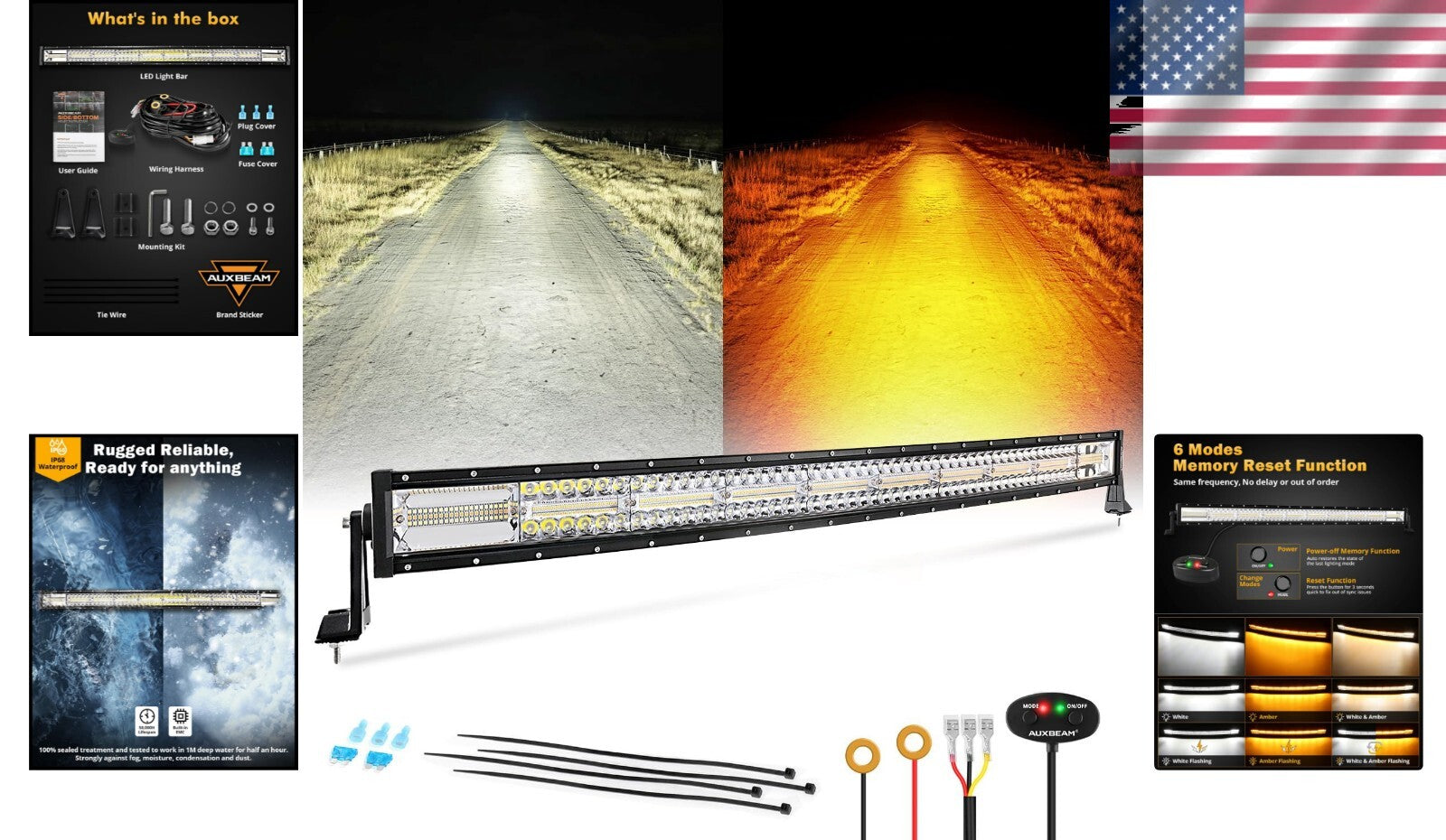 Durable 42 Inch Curved LED Light Bar - 6 Lighting Modes for Pickup Trucks & SUVs