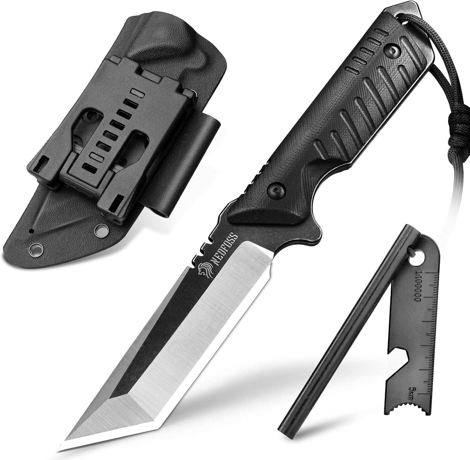 440C Tactical Outdoor Knife with Fire Starter & Kydex Sheath - Perfect Campin...