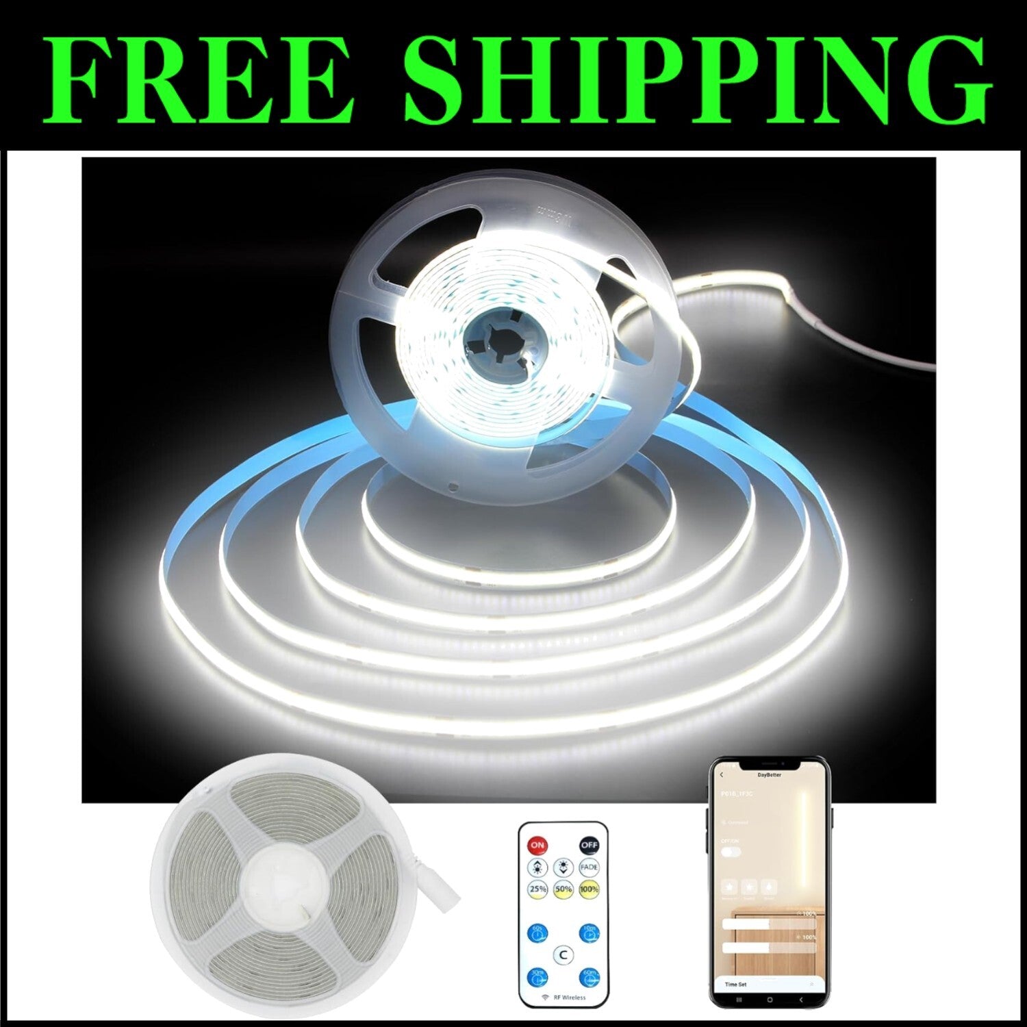 Super Bright 3200 LED COB Tape Light - 6500K Indoor Lighting with Remote Control