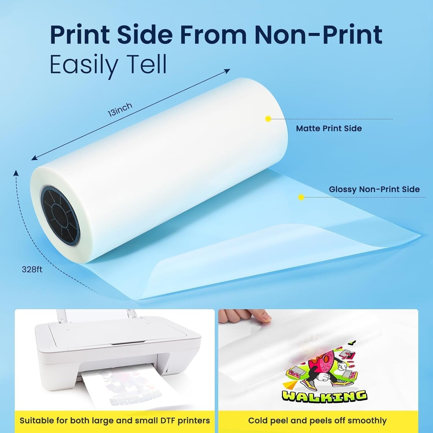 Pro-Grade DTF Transfer Film Roll: 13 x 328 Inches for Quality T-Shirt Designs